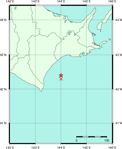 推定した震源の位置