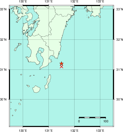 推定した震源の位置