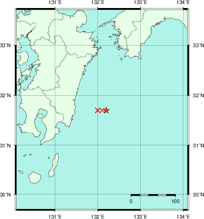 推定した震源の位置
