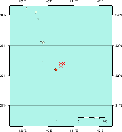 推定した震源の位置