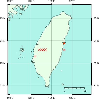 推定した震源の位置