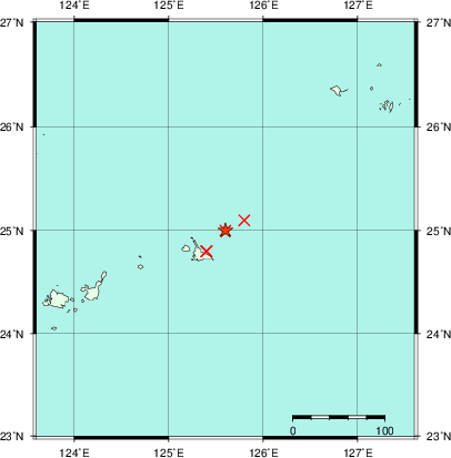 推定した震源の位置