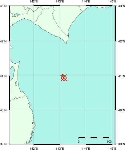 推定した震源の位置