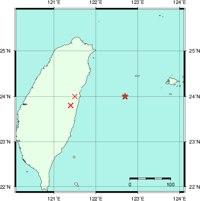 推定した震源の位置