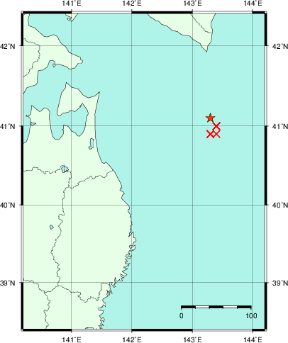 推定した震源の位置