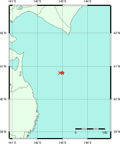 推定した震源の位置