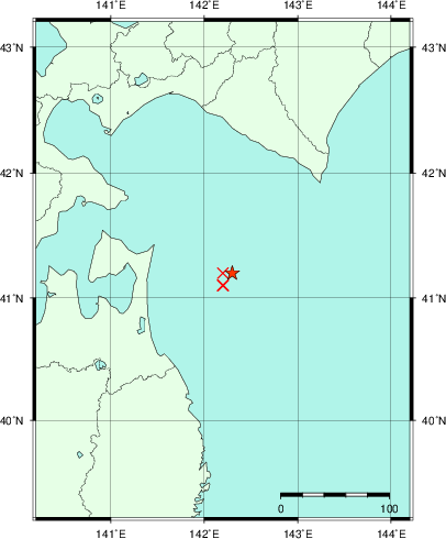 推定した震源の位置