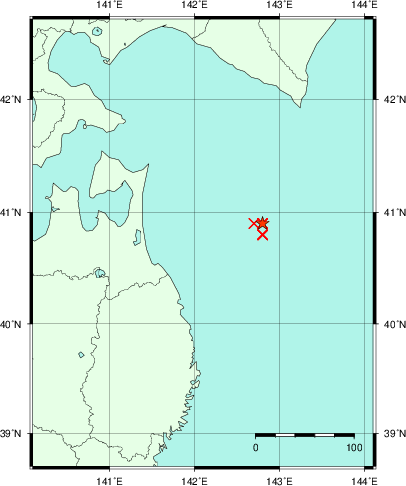 推定した震源の位置