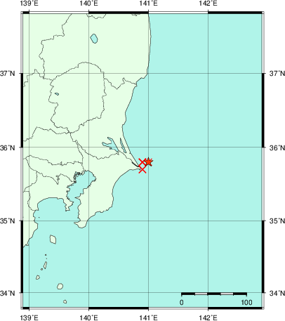 推定した震源の位置
