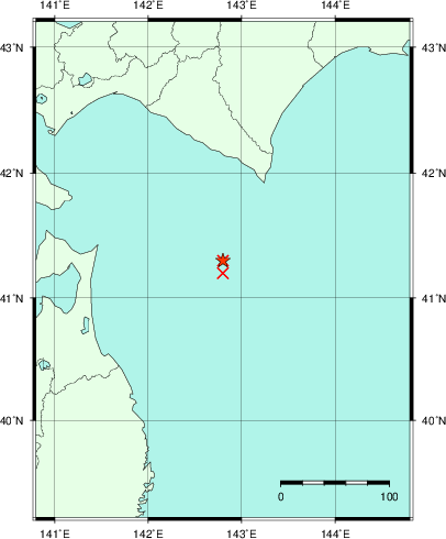 推定した震源の位置
