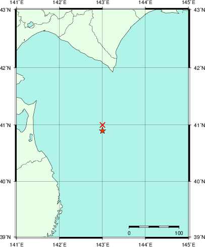 推定した震源の位置