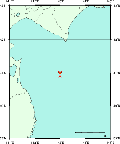 推定した震源の位置