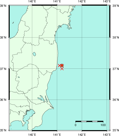 推定した震源の位置