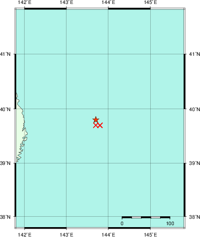 推定した震源の位置
