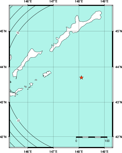 緊急地震速報第1報提供から主要動到達までの時間及び推計震度分布図