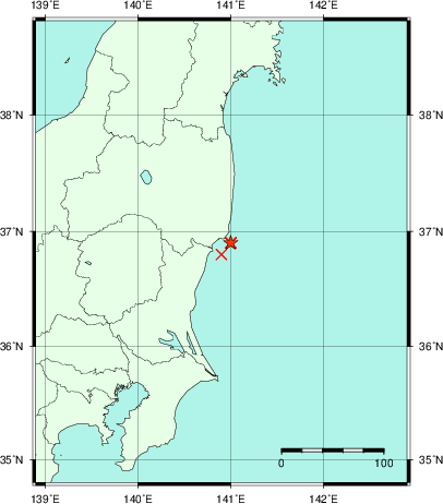 推定した震源の位置