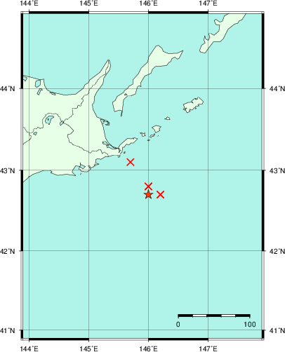 推定した震源の位置