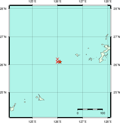 推定した震源の位置