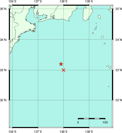 推定した震源の位置