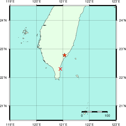 推定した震源の位置