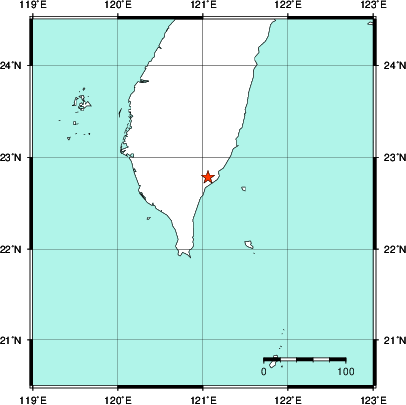 緊急地震速報第1報提供から主要動到達までの時間及び推計震度分布図