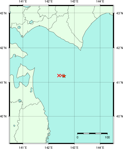 推定した震源の位置