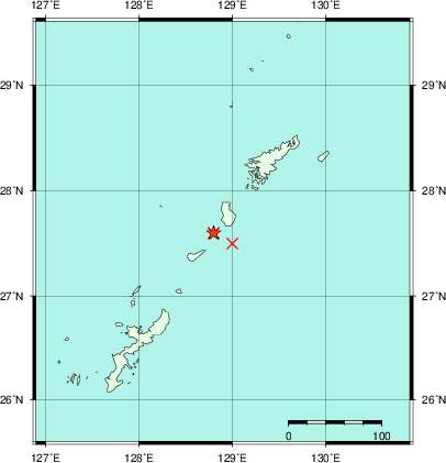 推定した震源の位置