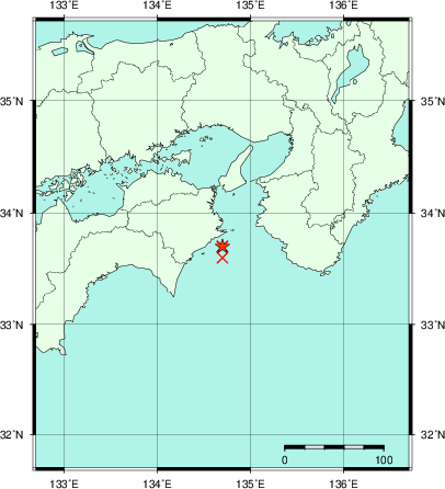 推定した震源の位置