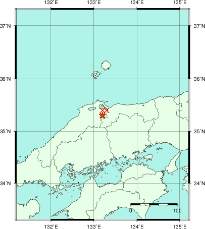 推定した震源の位置
