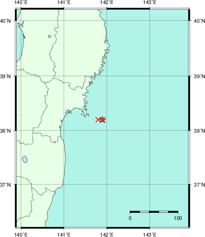 推定した震源の位置