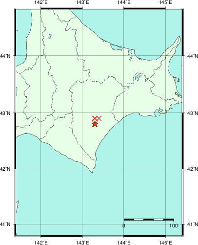 推定した震源の位置