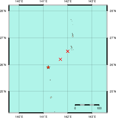 推定した震源の位置