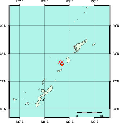 推定した震源の位置