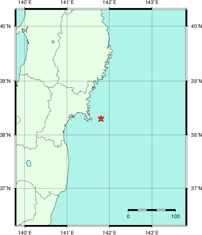推定した震源の位置