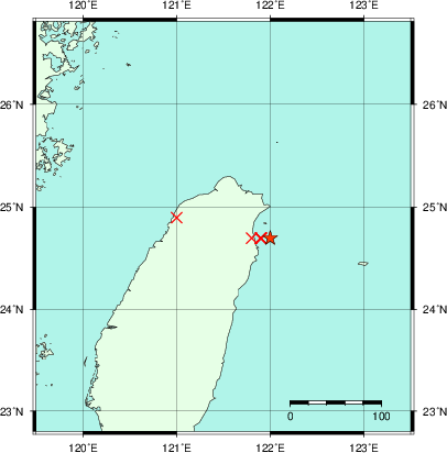 推定した震源の位置