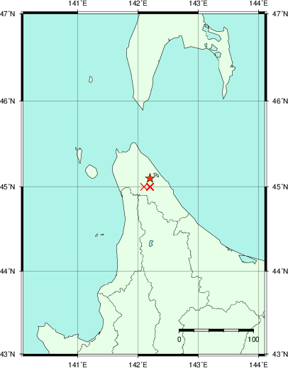 推定した震源の位置