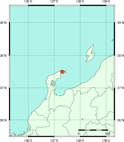 推定した震源の位置