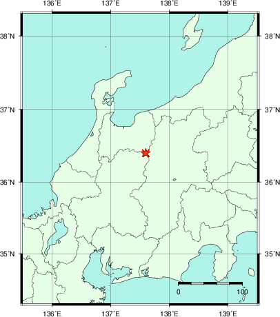 推定した震源の位置