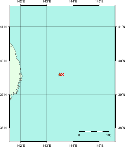 推定した震源の位置