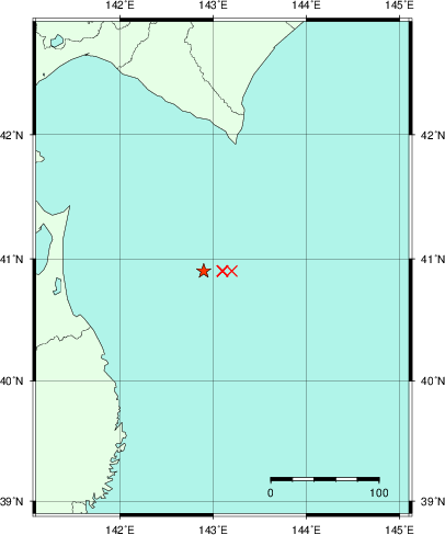 推定した震源の位置