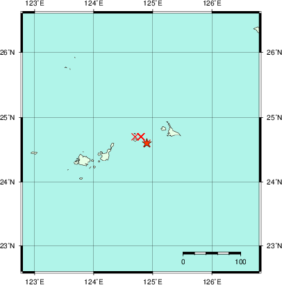 推定した震源の位置
