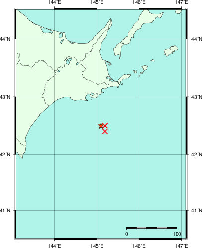 推定した震源の位置