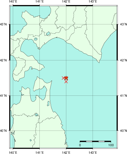 推定した震源の位置