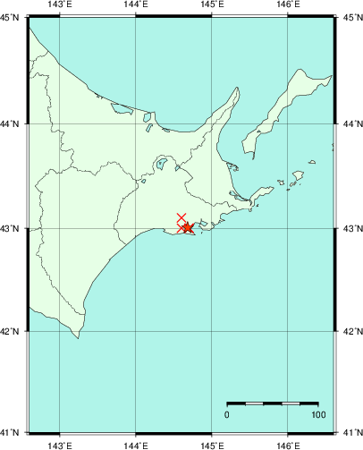 推定した震源の位置