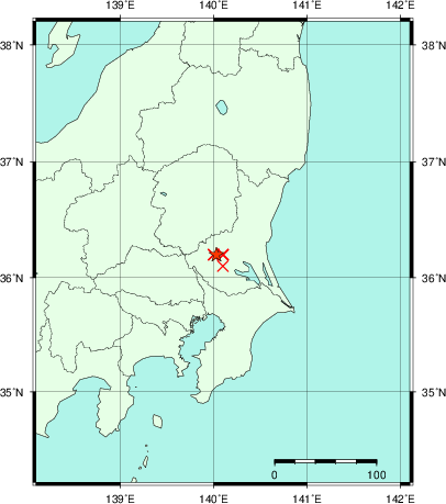 推定した震源の位置