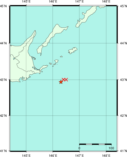 推定した震源の位置