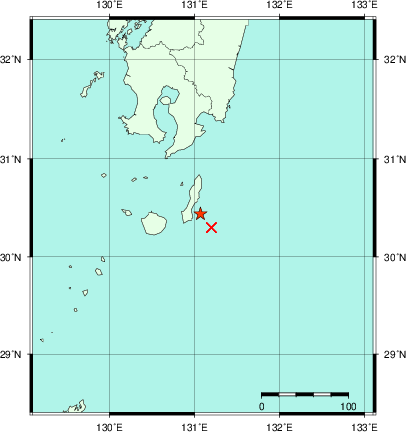 推定した震源の位置