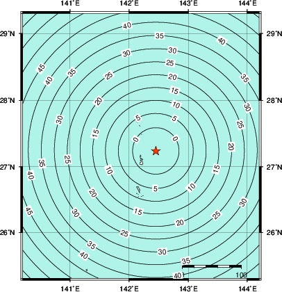 緊急地震速報第1報提供から主要動到達までの時間及び推計震度分布図