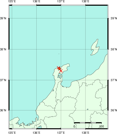 推定した震源の位置
