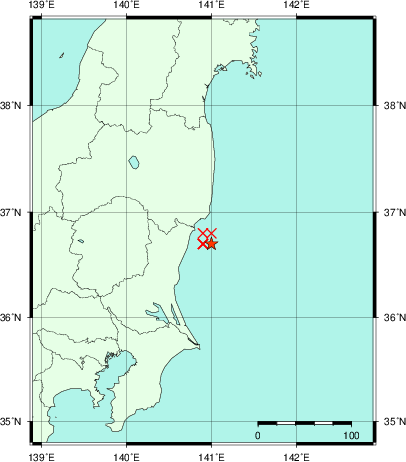 推定した震源の位置